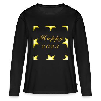 Joyeux 2023-ByRino - T-shirt manches longues Premium bio Femme - noir - Devant - Julia (174cm)