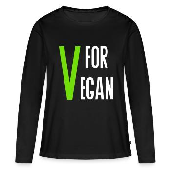 V for Vegan - T-shirt manches longues Premium bio Femme - noir - Devant - Julia (174cm)