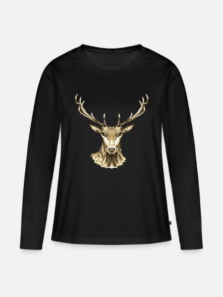 Hirsch - Frauen Premium Bio Langarmshirt - Schwarz
