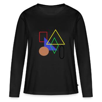 Formes de base Géométrie Formes géométriques Motifs - T-shirt manches longues Premium bio Femme - noir - Devant - Julia (174cm)