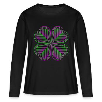 Trèfle à quatre feuilles de coeurs - 2 - T-shirt manches longues Premium bio Femme - noir - Devant - Julia (174cm)