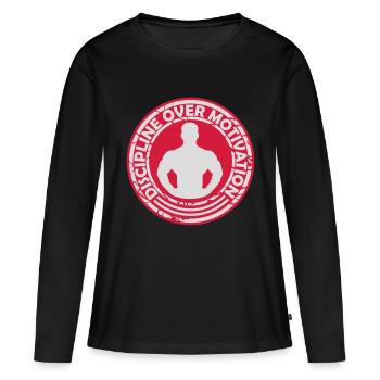 Citation de discipline sur la motivation - T-shirt manches longues Premium bio Femme - noir - Devant - Julia (174cm)
