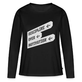 Citation de discipline sur la motivation - T-shirt manches longues Premium bio Femme - noir - Devant - Julia (174cm)