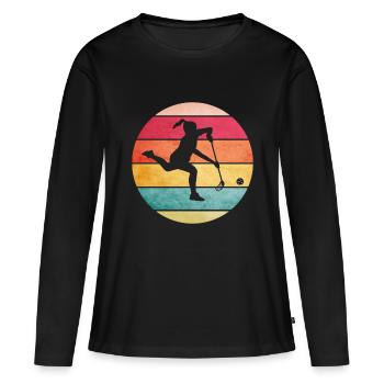Unihockey Frauen und Mädchen - Frauen Premium Bio Langarmshirt - Schwarz - Vorne - Julia (174cm)
