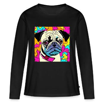 Chiot carlin - T-shirt manches longues Premium bio Femme - noir - Devant - Julia (174cm)
