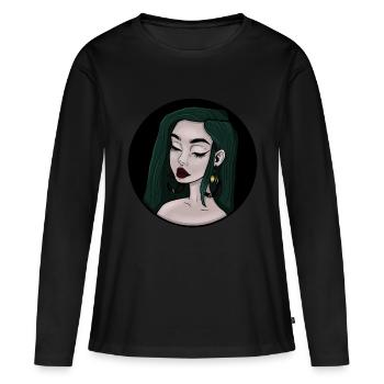 Frau mit grünen Haaren - Frauen Premium Bio Langarmshirt - Schwarz - Vorne - Julia (174cm)