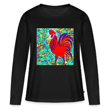 Illustration d’un coq, dans un style abstrait - T-shirt manches longues Premium bio Femme - noir - Devant - Julia (174cm)