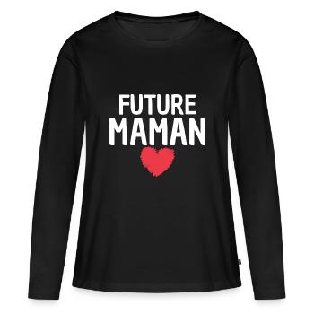 Cadeau future maman original - T-shirt manches longues Premium bio Femme - noir - Devant - Julia (174cm)