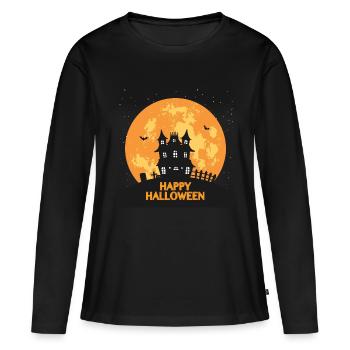 Joyeux Halloween maison hantée - T-shirt manches longues Premium bio Femme - noir - Devant - Julia (174cm)