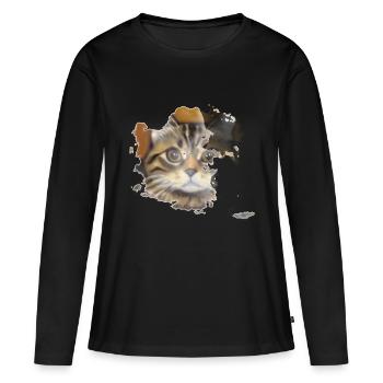 Katzengesicht 10 - Frauen Premium Bio Langarmshirt - Schwarz - Vorne - Julia (174cm)