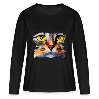 Katzengesicht 2 - Frauen Premium Bio Langarmshirt - Schwarz - Vorne - Julia (174cm)