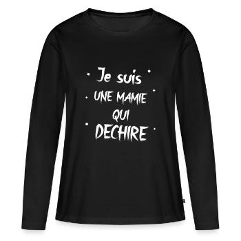 Cadeau grand mere noel - T-shirt manches longues Premium bio Femme - noir - Devant - Julia (174cm)