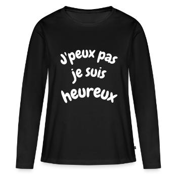 Creation de vetement personnalisé - T-shirt manches longues Premium bio Femme - noir - Devant - Julia (174cm)