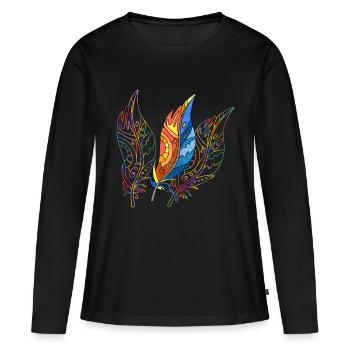 Feder - Frauen Premium Bio Langarmshirt - Schwarz - Vorne - Julia (174cm)