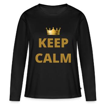 Keep Calm Crown - Frauen Premium Bio Langarmshirt - Schwarz - Vorne - Julia (174cm)
