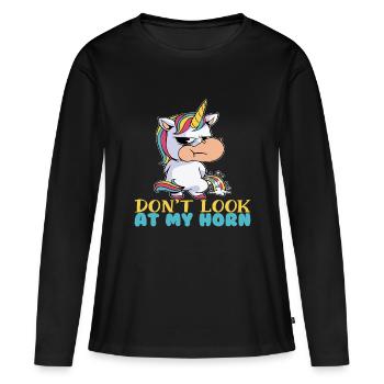 Ne regarde pas mon klaxon - T-shirt manches longues Premium bio Femme - noir - Devant - Julia (174cm)