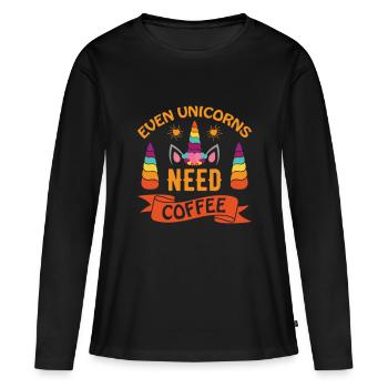 Even Unicorns Need Coffee - Frauen Premium Bio Langarmshirt - Schwarz - Vorne - Julia (174cm)