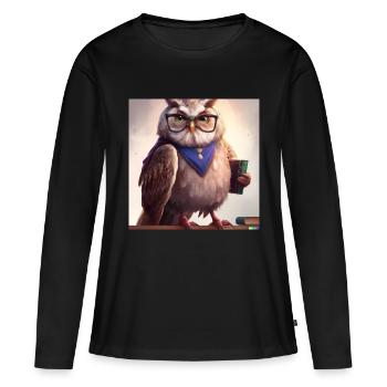 Owl as librarian digital art - Women's Premium Organic Long Sleeve Shirt - black - Front - Julia (174cm)
