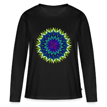 Mandala (jaune-vert) - T-shirt manches longues Premium bio Femme - noir - Devant - Julia (174cm)