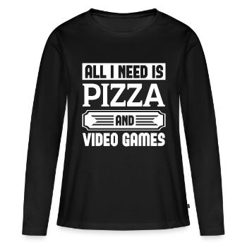 All I Need Is Pizza And Video Games - Frauen Premium Bio Langarmshirt - Schwarz - Vorne - Julia (174cm)