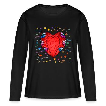 Herz - Frauen Premium Bio Langarmshirt - Schwarz - Vorne - Julia (174cm)