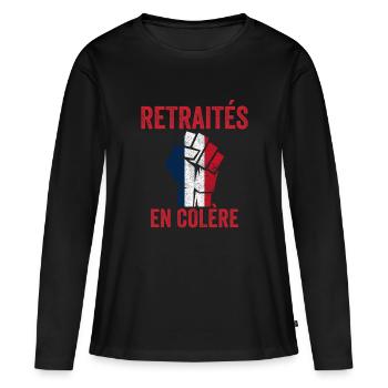 retraités en colère Grève 2023 anti retraite à 64 - T-shirt manches longues Premium bio Femme - noir - Devant - Julia (174cm)