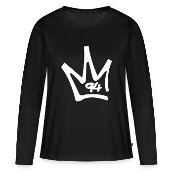 Logo weiss mit transparentem Hintergrund - Frauen Premium Bio Langarmshirt - Schwarz - Vorne - Julia (174cm)