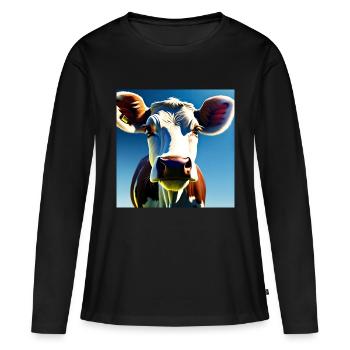 Vache brune et blanche - T-shirt manches longues Premium bio Femme - noir - Devant - Julia (174cm)