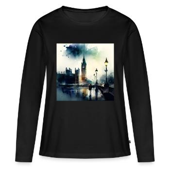 Paysage de Londres Big Ben Aquarell - T-shirt manches longues Premium bio Femme - noir - Devant - Julia (174cm)