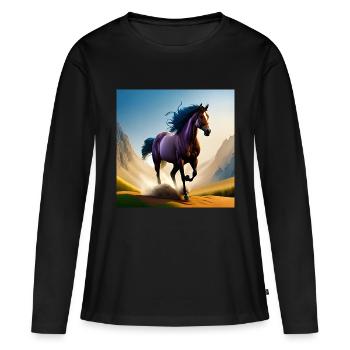 Cheval au galop dans le sable - T-shirt manches longues Premium bio Femme - noir - Devant - Julia (174cm)
