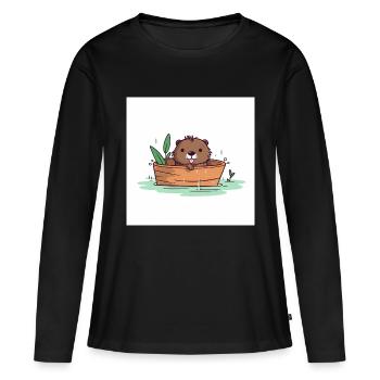 Castor mignon dans la baignoire - T-shirt manches longues Premium bio Femme - noir - Devant - Julia (174cm)