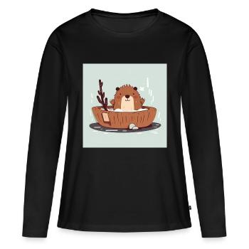 Castor mignon dans la baignoire - T-shirt manches longues Premium bio Femme - noir - Devant - Julia (174cm)
