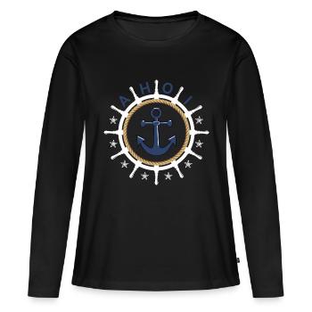 Ahoy Volant Ancre Étoile de mer - T-shirt manches longues Premium bio Femme - noir - Devant - Julia (174cm)