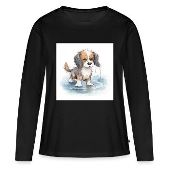 Chien heureux jouant dans une flaque d’eau de pluie - T-shirt manches longues Premium bio Femme - noir - Devant - Julia (174cm)