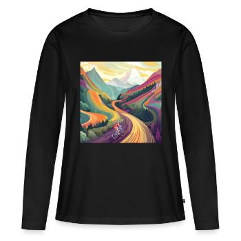Cycliste en montée au coucher du soleil - T-shirt manches longues Premium bio Femme - noir - Devant - Julia (174cm)