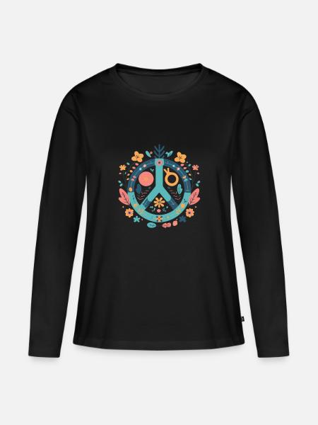 Frieden und Liebe - Frauen Premium Bio Langarmshirt - Schwarz