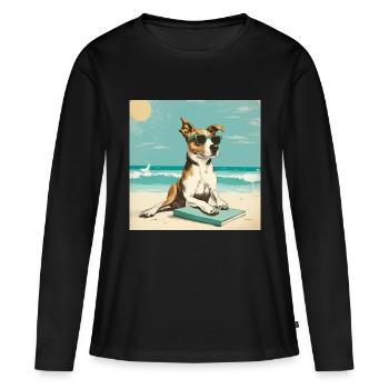 Chien avec des lunettes de soleil sur la plage 3 - T-shirt manches longues Premium bio Femme - noir - Devant - Julia (174cm)