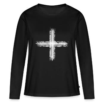 Blanc plus - T-shirt manches longues Premium bio Femme - noir - Devant - Julia (174cm)