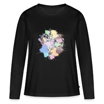 coiffe indienne blanc taches de couleurs pastel - T-shirt manches longues Premium bio Femme - noir - Devant - Julia (174cm)