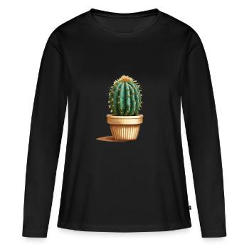 Cactus in pot - Women's Premium Organic Long Sleeve Shirt - black - Front - Julia (174cm)