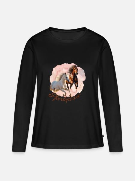 Pferdepower - Frauen Premium Bio Langarmshirt - Schwarz