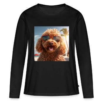 Caniche avec des lunettes de soleil en vacances sur la plage - T-shirt manches longues Premium bio Femme - noir - Devant - Julia (174cm)