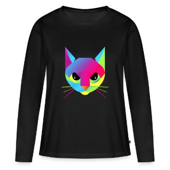Trippy cat three - Frauen Premium Bio Langarmshirt - Schwarz - Vorne - Julia (174cm)