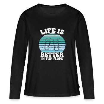 La vie est meilleure à Flip Flops - T-shirt manches longues Premium bio Femme - noir - Devant - Julia (174cm)