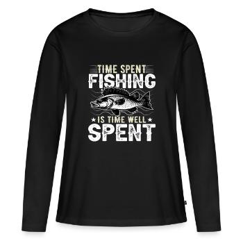 Le temps passé à pêcher est du temps bien dépensé - T-shirt manches longues Premium bio Femme - noir - Devant - Julia (174cm)