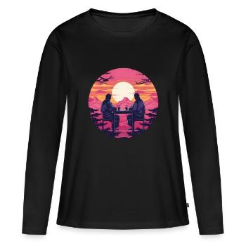 Synthwave japon hommes traditionnels boivent ensemble - T-shirt manches longues Premium bio Femme - noir - Devant - Julia (174cm)