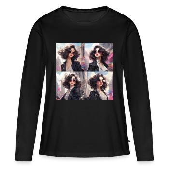 japani girl comic - Frauen Premium Bio Langarmshirt - Schwarz - Vorne - Julia (174cm)