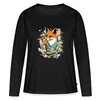 Renard et son journal - T-shirt manches longues Premium bio Femme - noir - Devant - Julia (174cm)