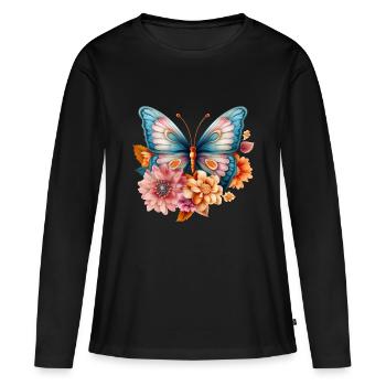 Beau papillon dessiné avec imagination - T-shirt manches longues Premium bio Femme - noir - Devant - Julia (174cm)
