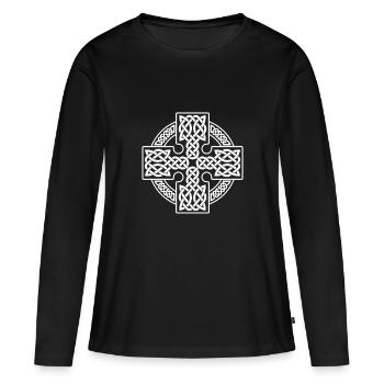 Croix celtique circulaire tressée blanche - T-shirt manches longues Premium bio Femme - noir - Devant - Julia (174cm)
